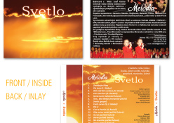 Obal CD Melódia - Svetlo: Návrh jednotlivých dielov obalu CD (FRONT / INSIDE, BACK / INLAY)